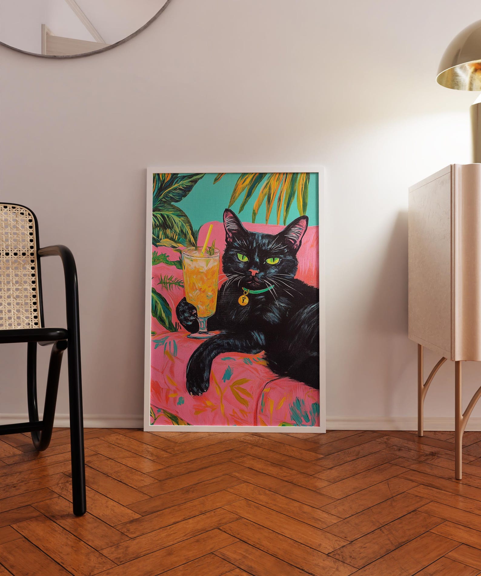 Funky Black Cat Cocktail Art Print: Retro Preppy Home Decor - Etsy