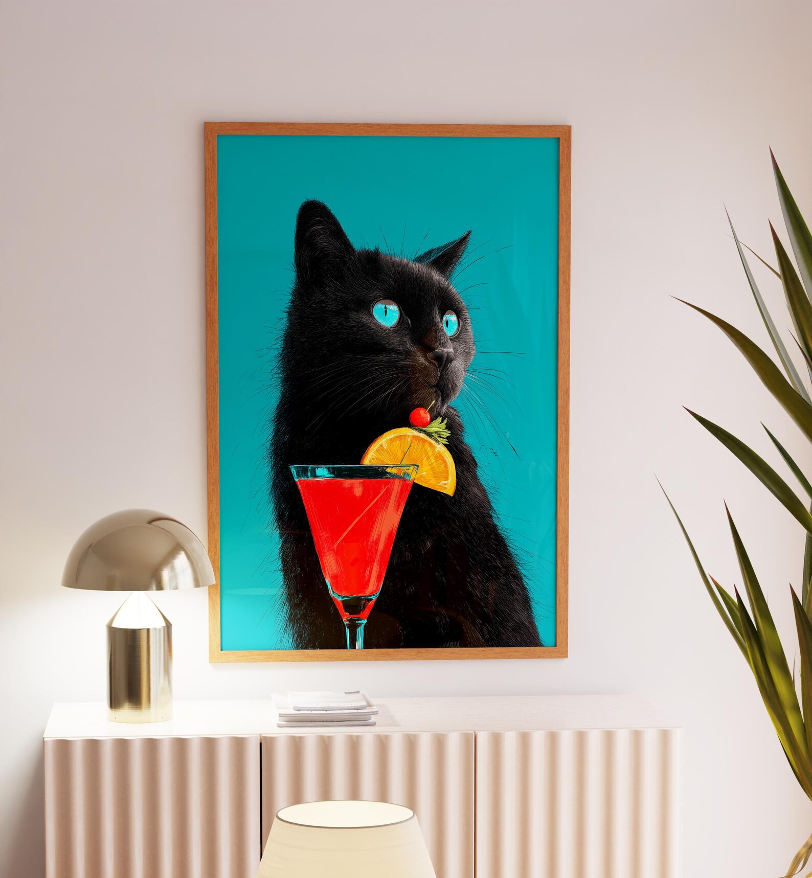 Whimsical Black Cat Cocktail Art Print: Quirky Home Decor - Etsy