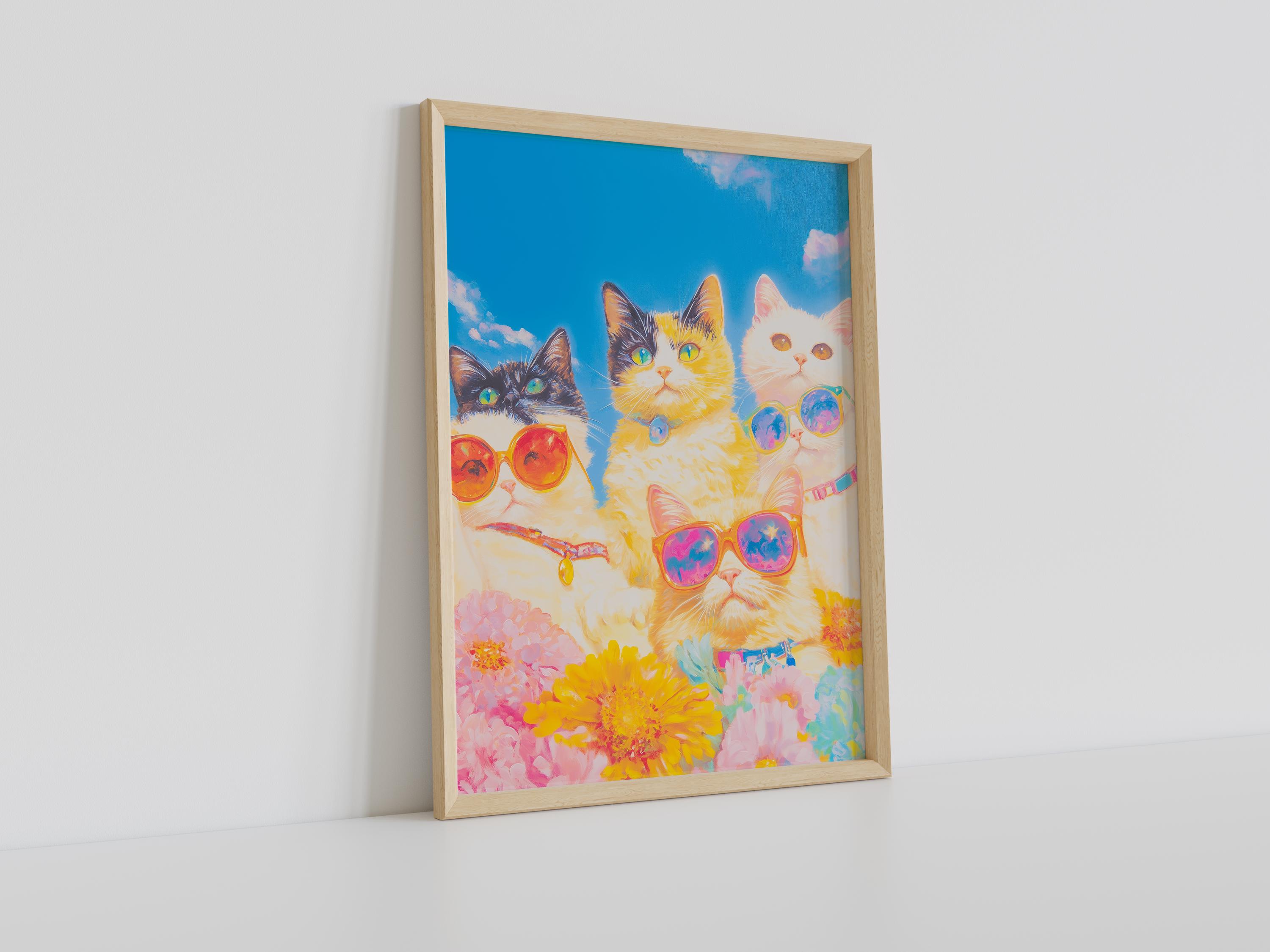Funky Kitty Funky Cats Poster, Dopamine Maximalist Colorful Cats Printable Poster ...