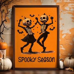 Cartel de Halloween, Impresión de arte de Halloween, Impresión de esqueleto, Cartel de temporada espeluznante, Cartel de otoño