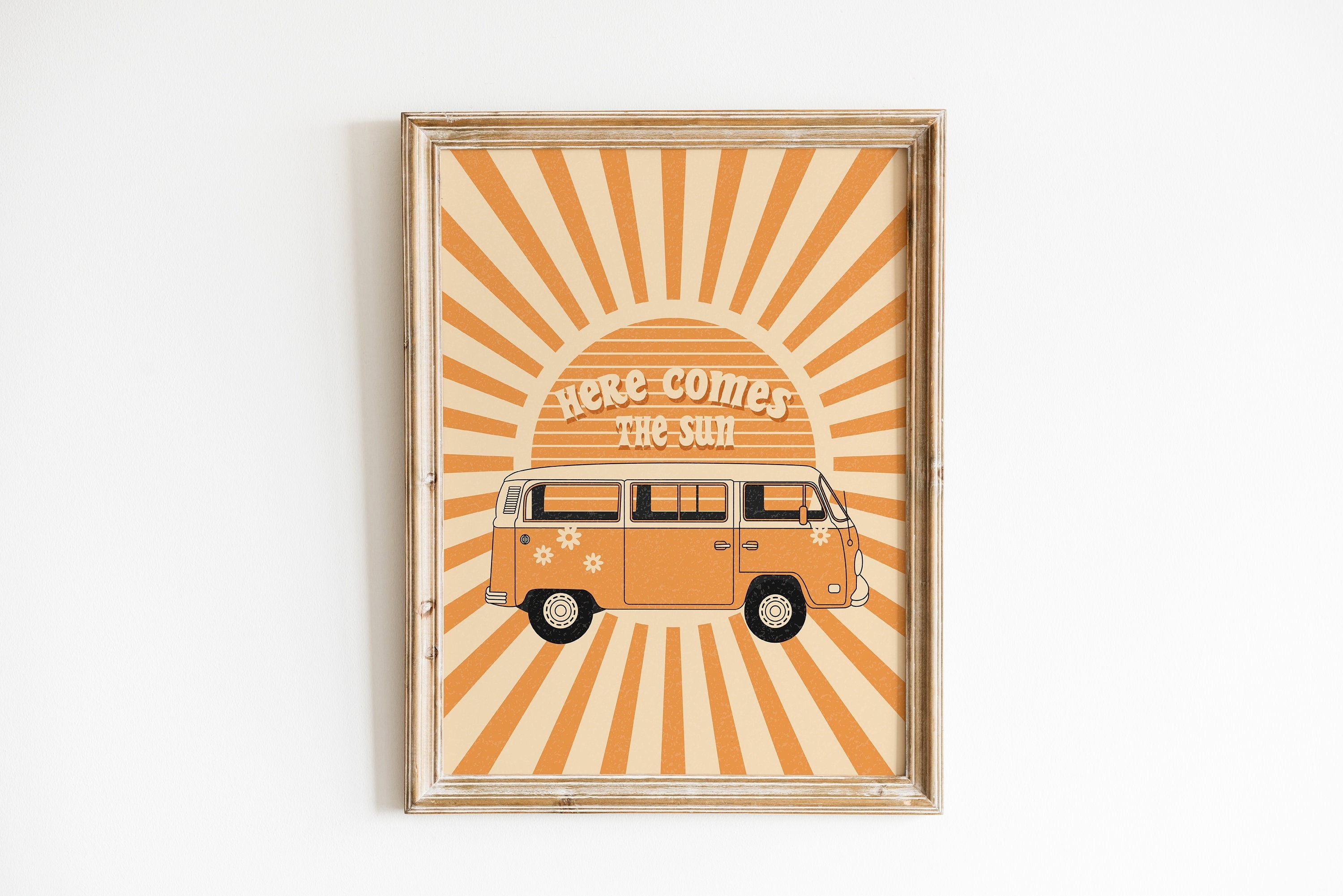 Vintage Poster★1970年代「VAN Jacket」ポスター（額付 Here Comes the Sun Print: 70s Hippie Van Poster (digital Download