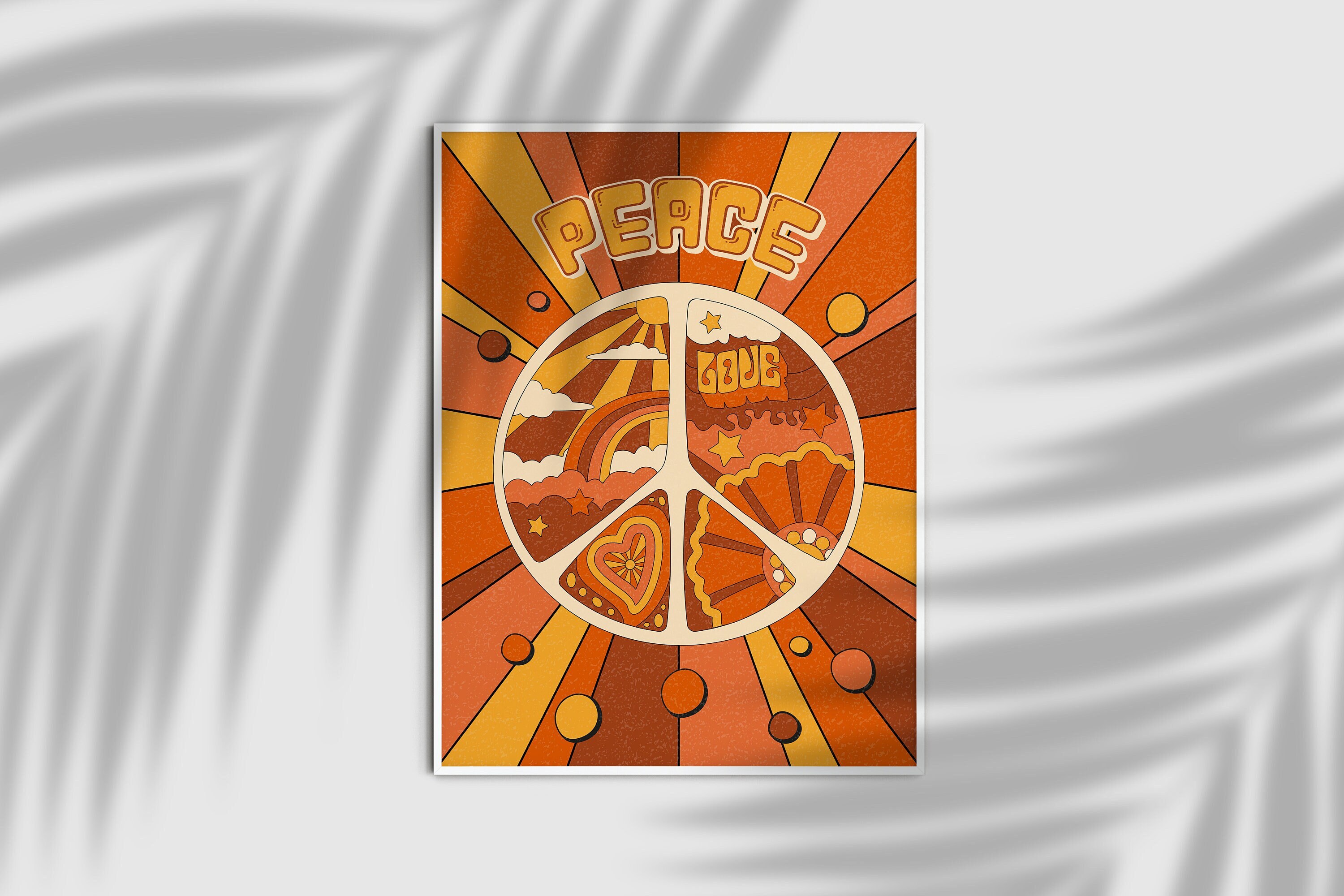 60s Hippie Poster, Peace Love Quotes, Retro 70s Home Decor, Vintage Poster, Psychedelic Decor, Colorful Art Print, 70s Wall Art, 1970s Decor