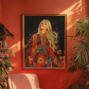 Retro Poster, Vintage Wandkunst, 70er Jahre Hippie Print, buntes Raumdekor, ästhetisches Wandposter für Schlafzimmer oder Wohnzimmer