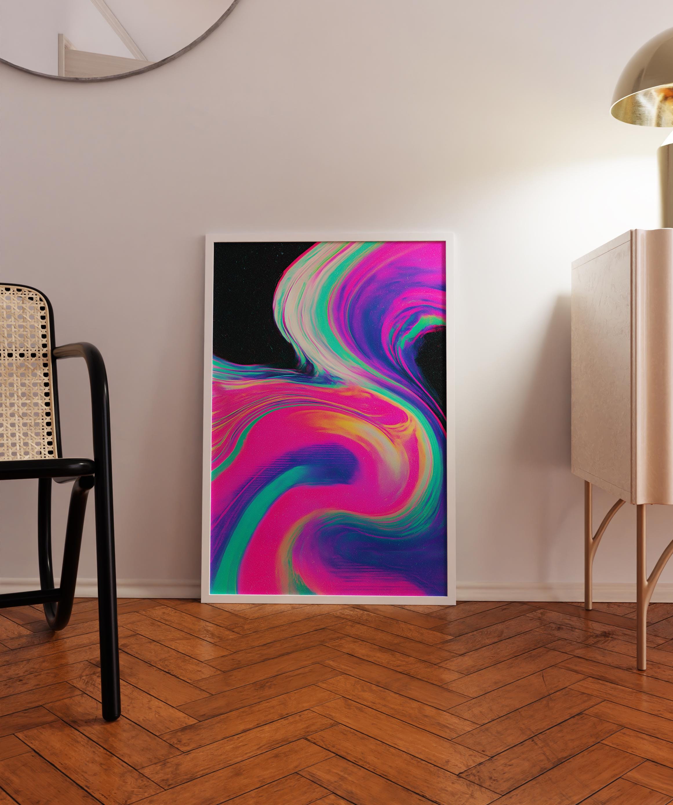 アート・デザイン・音楽 Vivid Style in Colour Abstract Neon Swirl Art Print: Retro Y2K Vaporwave Home Decor - Etsy