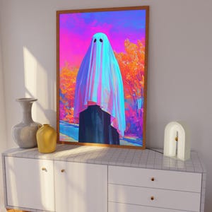 Neon Ghost Art Print: Psychedelic Halloween Wall Decor