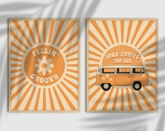 70s Decor, Set of Vintage Posters, 70s Posters Set, Trendy Retro Print Set of 2, 70s Retro Gallery Wall Set, 70s Aesthetic Dorm Decor, Boho
