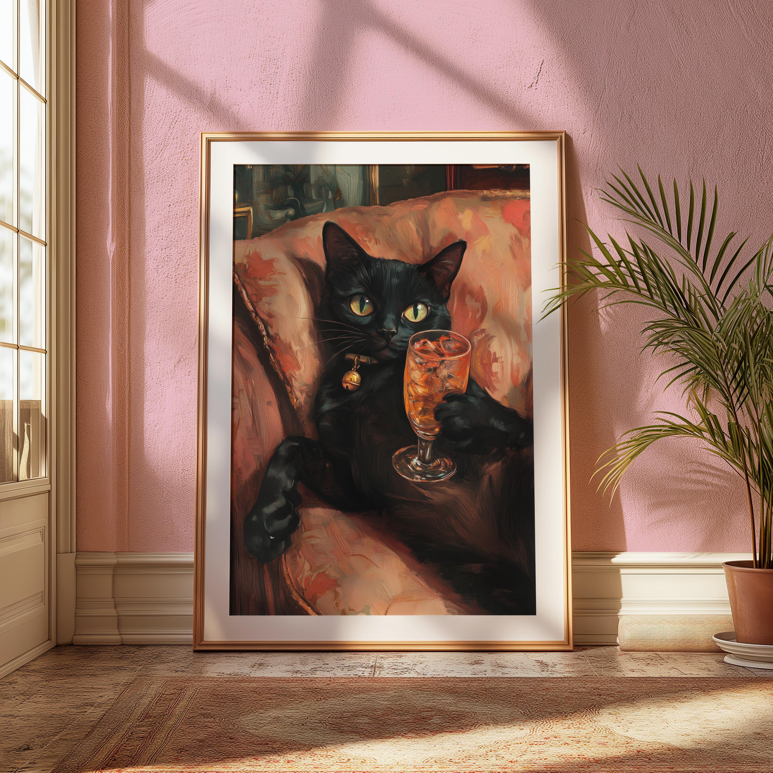 Black Cat Cocktail Art Print: Vintage Chic Maximalist Decor - Etsy