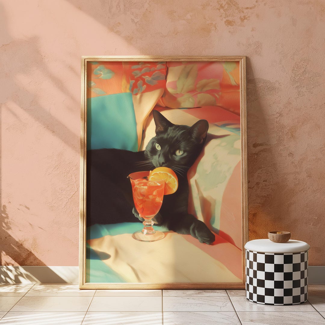 Retro Black Cat Cocktail Art Print: Vintage Home Bar Decor - Etsy
