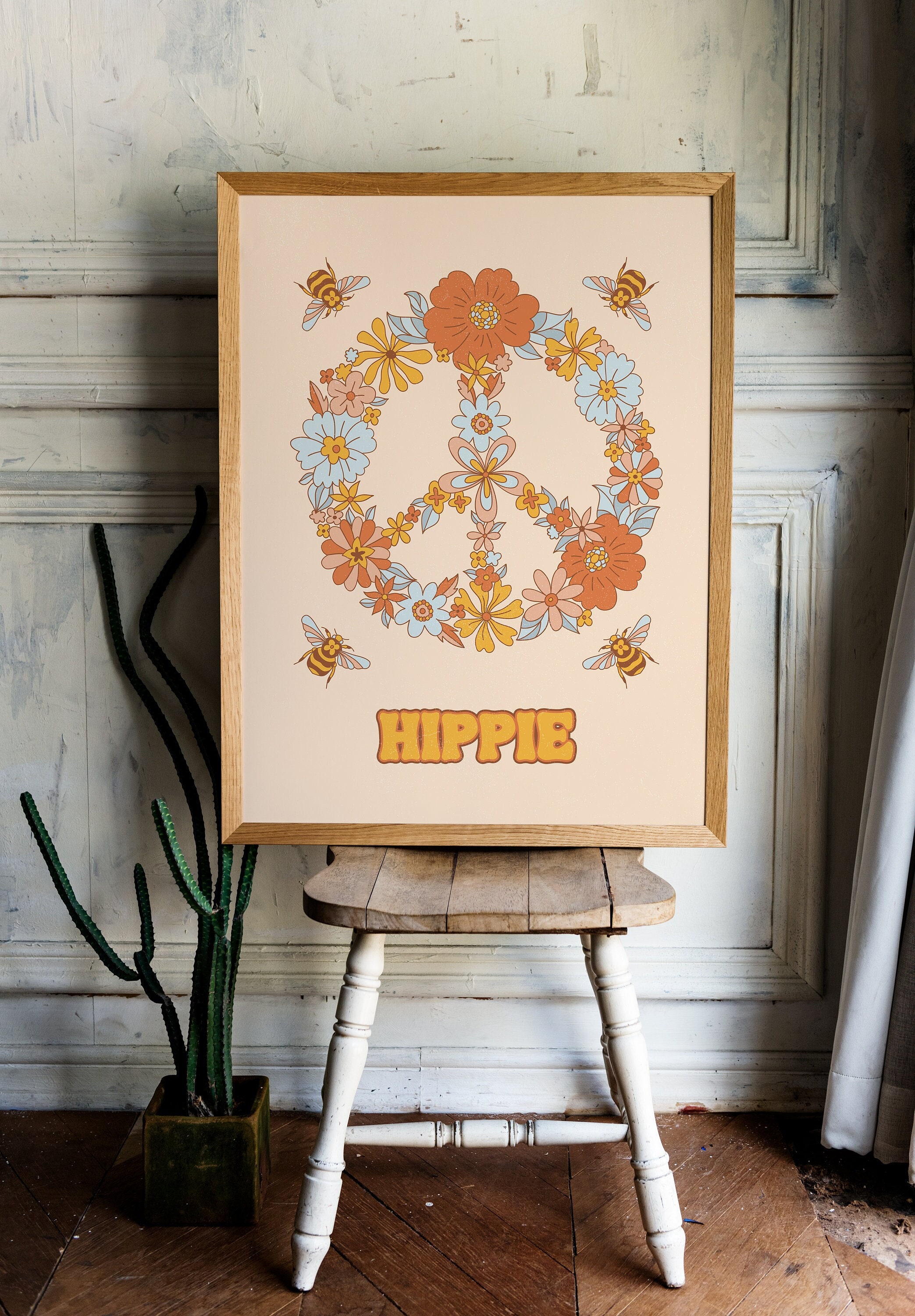 VOTHI Cartello Metallico Decorativo Hippie – Simbolo Della Pace Per Parete, 20x30 Cm