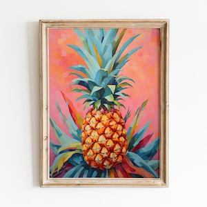 Pineapple Still Life Art Print: Colorful Retro Fruit Poster