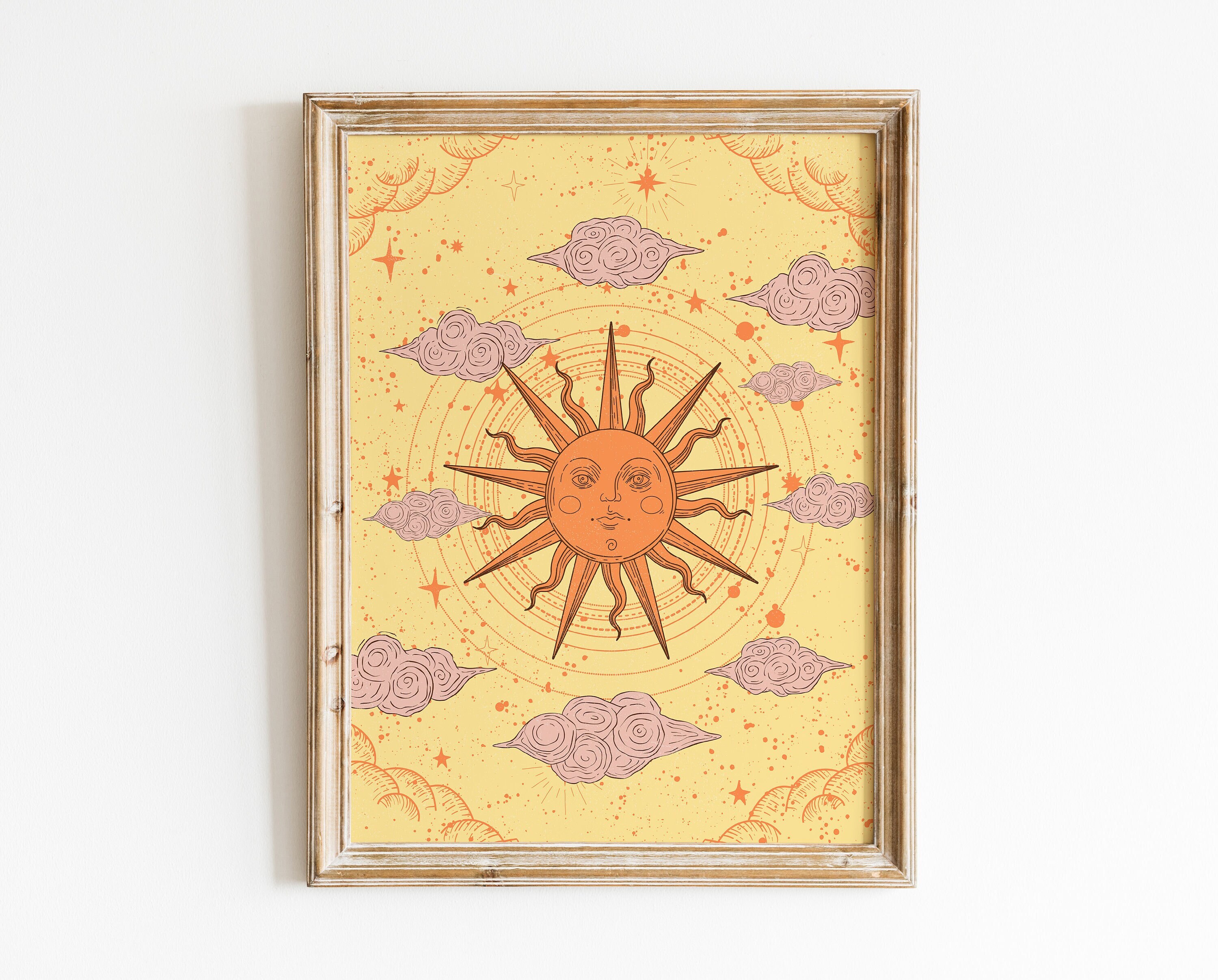 Sun Poster, Retro Sun Print, Vintage 70s Poster, Celestial