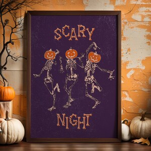 Vintage Halloween Art Print: Skeleton Pumpkin Poster