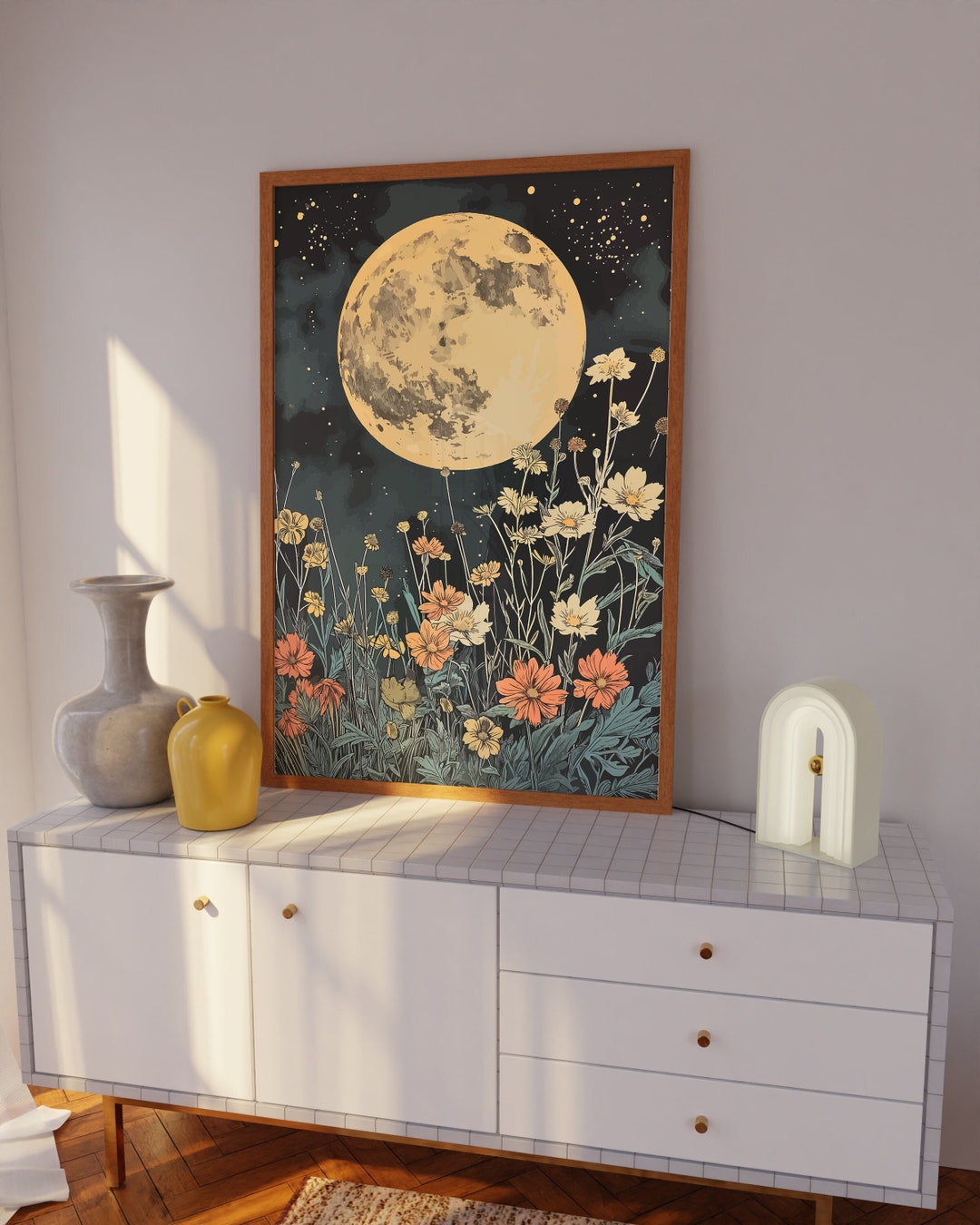 Moon and Flowers Art Print: Vintage Celestial Cottagecore Decor - Etsy, image size:1080x1350