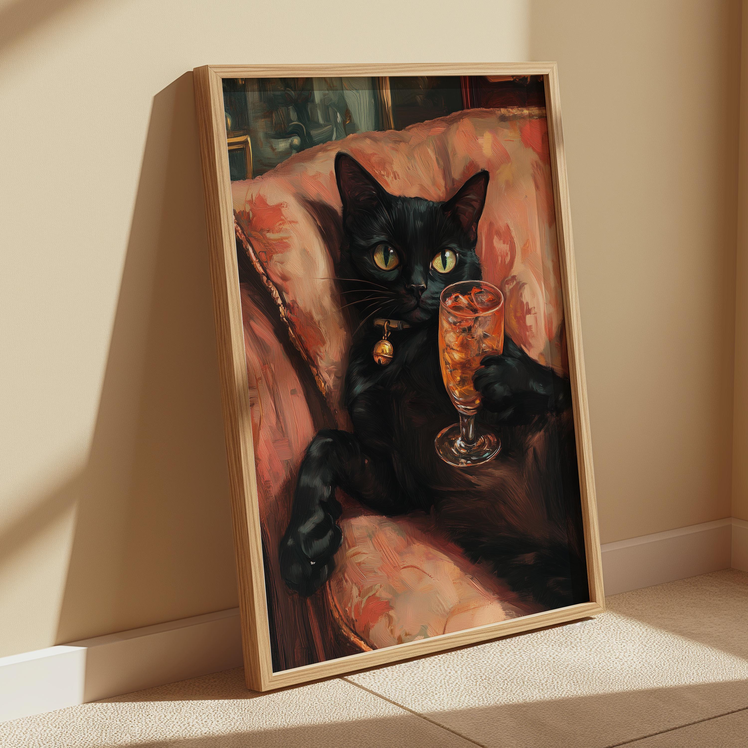 Black Cat Cocktail Art Print: Vintage Chic Maximalist Decor - Etsy