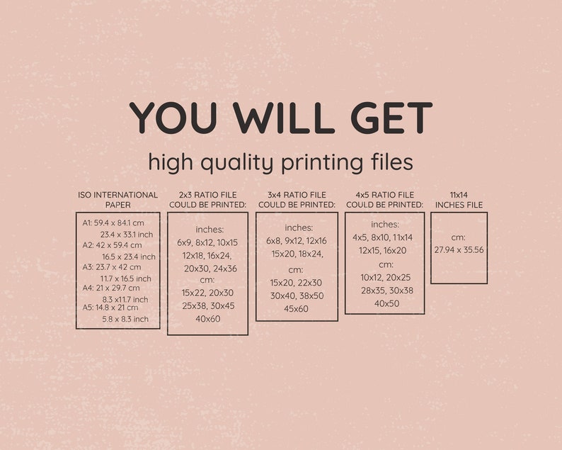 May include: A chart showing the different sizes of printable files that can be created from various ISO international paper sizes. The chart is labeled with the paper size, the ratio of the printable file, and the dimensions in inches and centimeters.