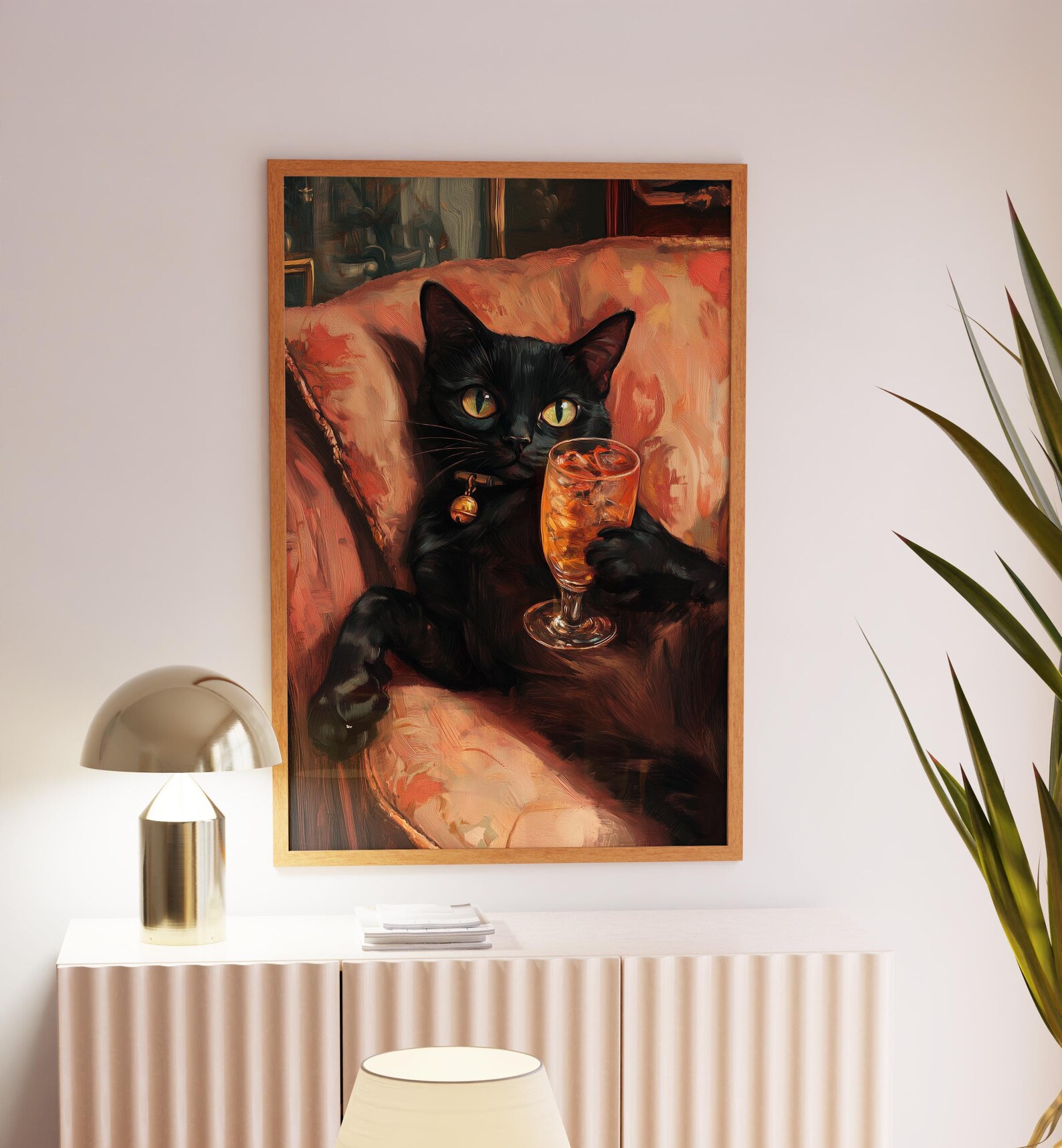 Black Cat Cocktail Art Print: Vintage Chic Maximalist Decor - Etsy
