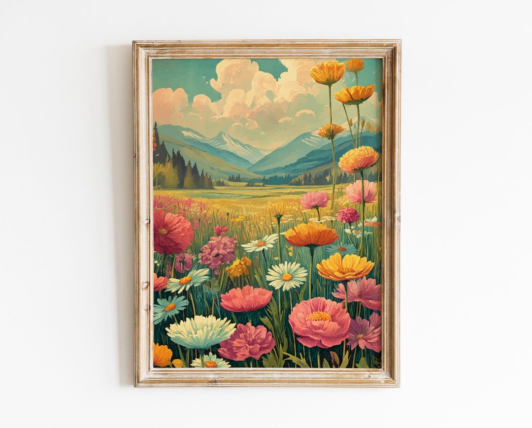 Mountain Wildflower Field Art Print: Colorful Floral Landscape (digital ...