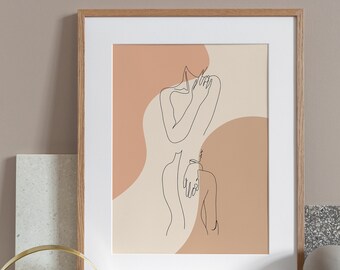 Line Drawing, Line Art Print, Woman Portrait, Boho Wall Decor, Minimalist With One Line, Bathroom Wall Decor, Aesthetic Posters, Digital Art