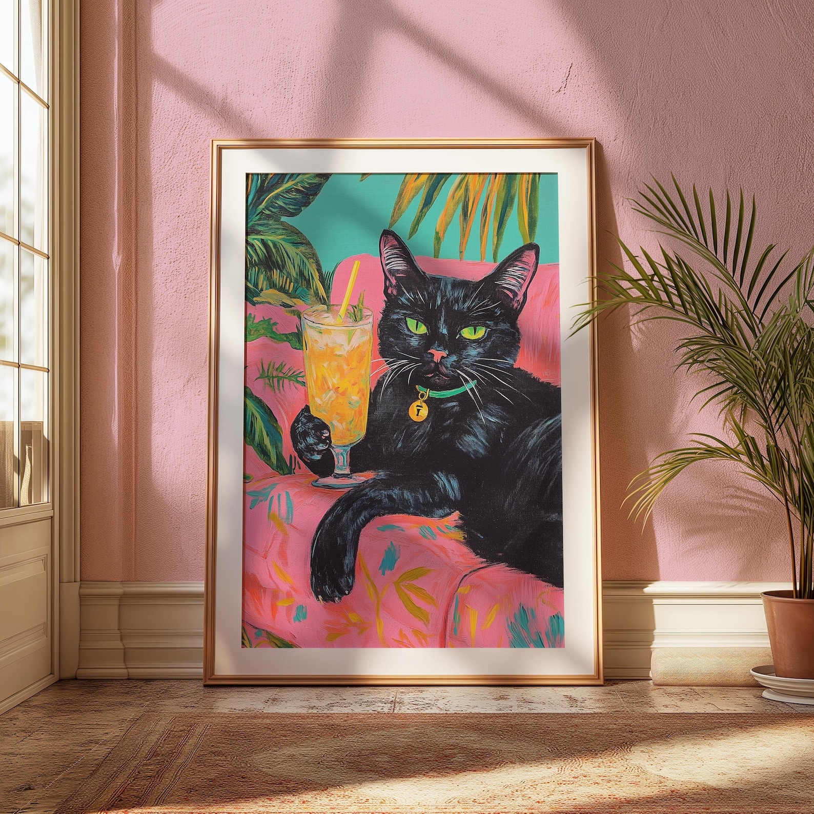 Funky Black Cat Cocktail Art Print: Retro Preppy Home Decor - Etsy