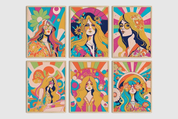 Colorful Hippie Girls Wall Art Set of 6 Flower Child Art Hippie Aesthetic Wall Art Set Vintage Poster Set Retro 70s Hippie Woman Prints Etsy Canada