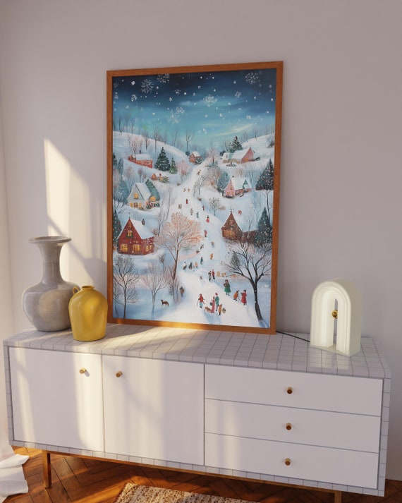 Winter Village Art Print: Snowy Christmas Landscape Poster - Etsy Israel Winter Village Art Print: Snowy Christmas Landscape Poster - Etsy Israel