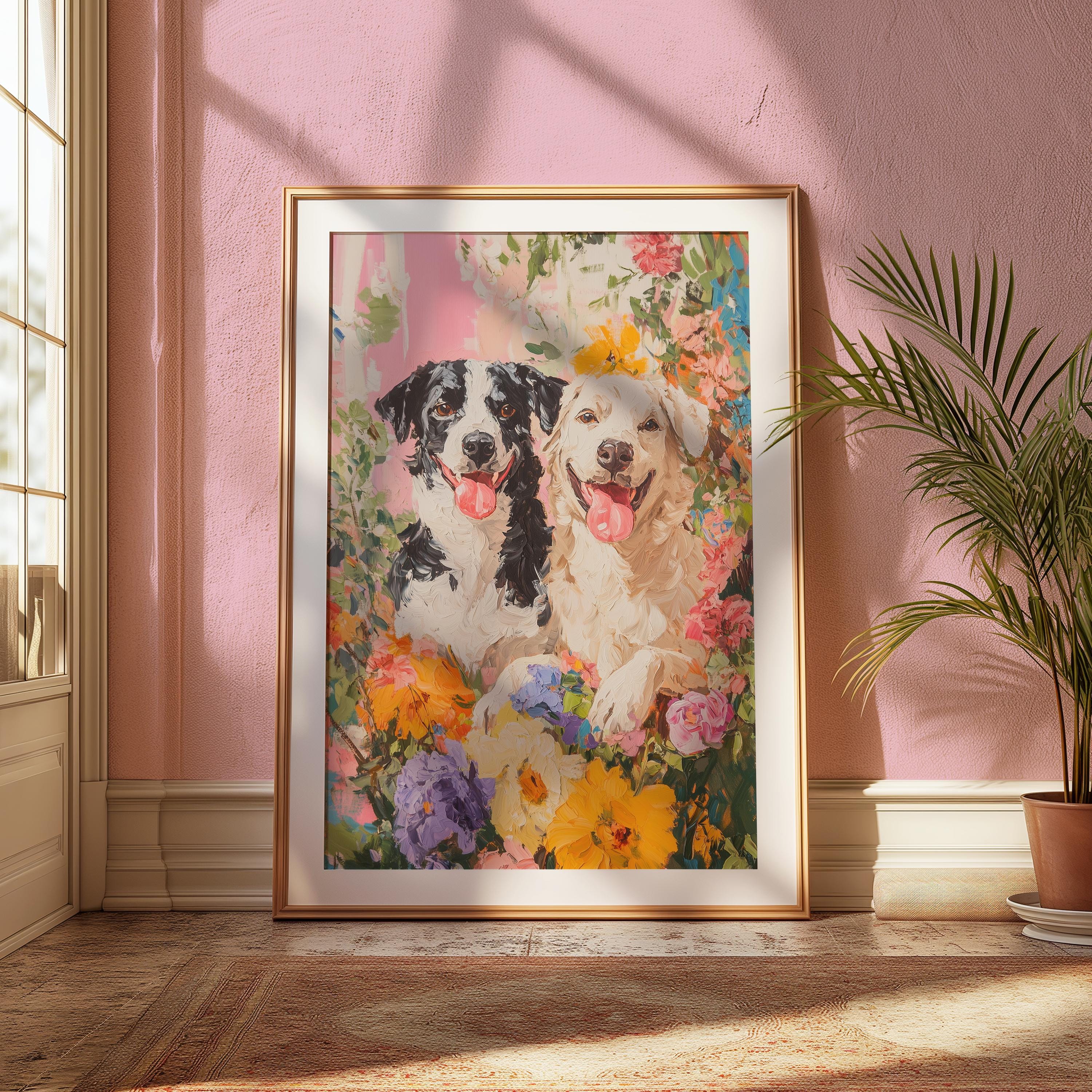Floral Dog Art Print: Impressionist Style, Preppy Pink Decor - Etsy