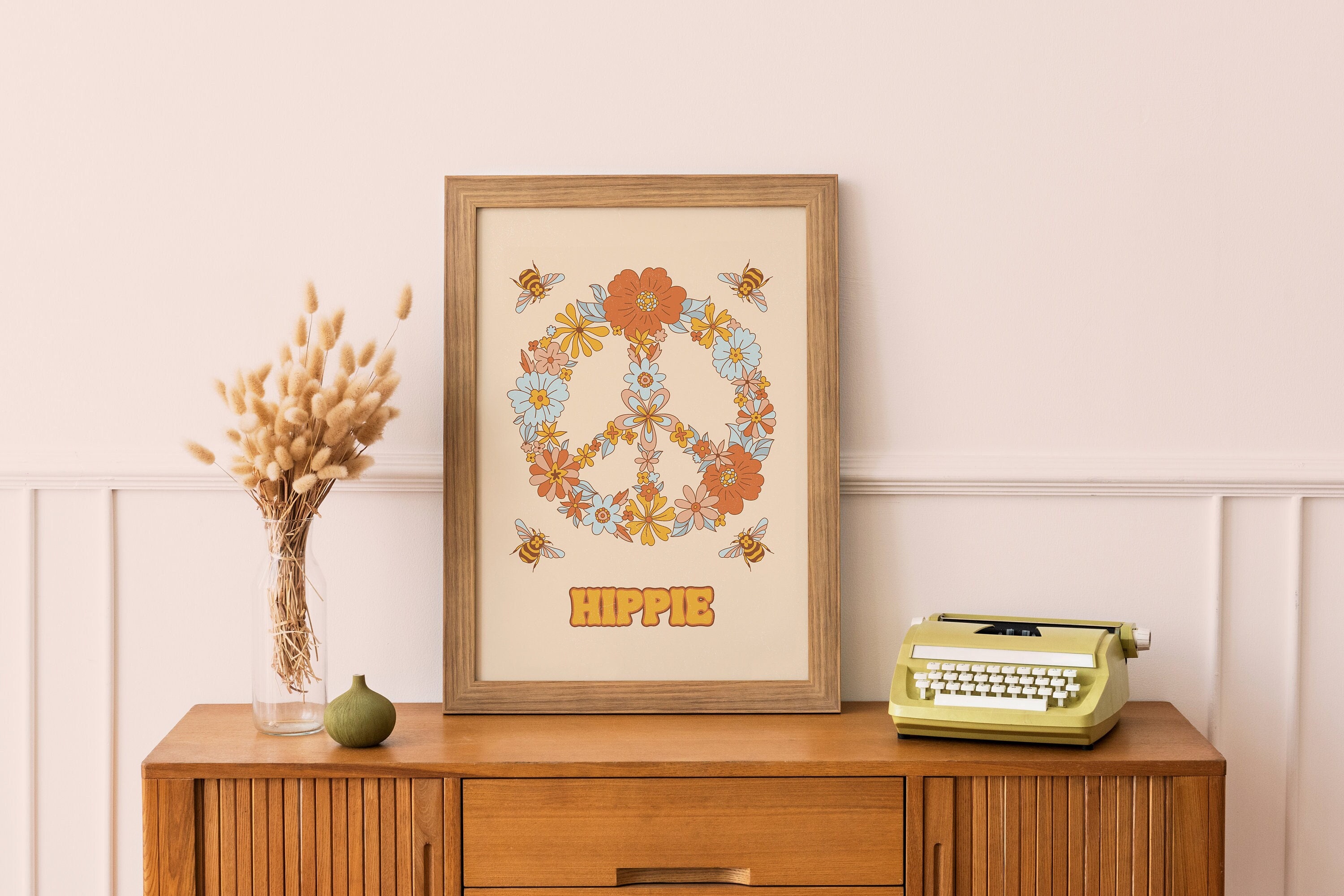 Carta da parati hippie con simbolo della pace, poster creativo su tela da appendere alla parete, decorazione divertente, regalo per festa del papà, festa della mamma, Natale