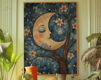 Flower Moon Art Print: Celestial Bedroom Decor