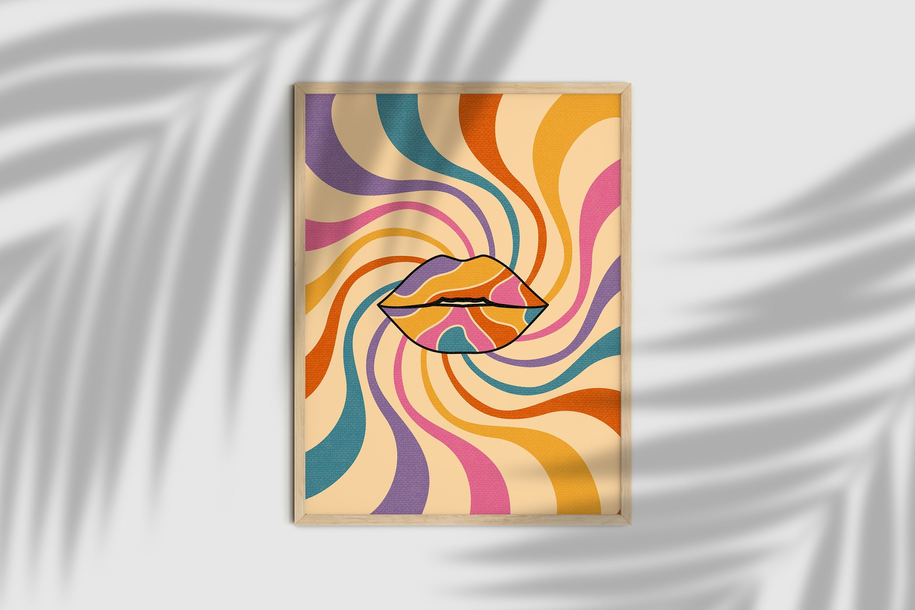 Psychedelic Lips Art Print: Retro 70s Home Decor (digital
