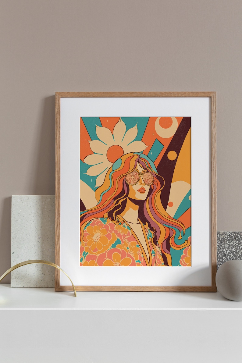 70s Poster 70s Hippie Girl Wall Art Aesthetic Room Decor Etsy