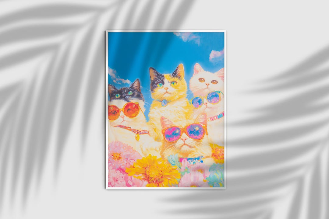 Funky Kitty Funky Cats Poster, Dopamine Maximalist Colorful Cats Printable Poster ...