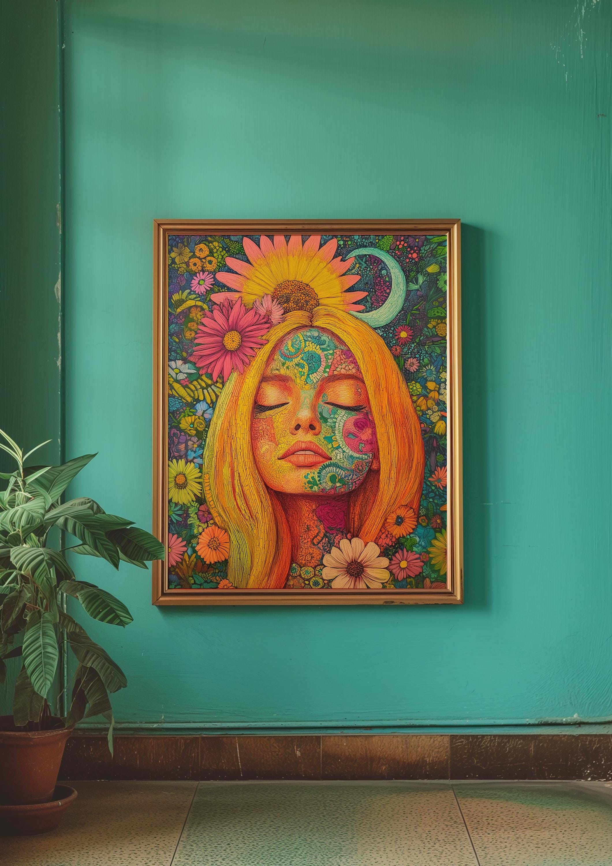 Vintage 60s 70s Aesthetic Art Print Retro Groovy Peace Poster 
