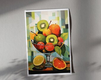 Colorful Fruits Still Life Painting Art Print | Retro Kiwi