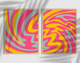 Retro Wavy Abstract Print, Printable Wall Art, Trendy Wall Decor, Retro 70s Home Decor, Groovy Poster Print, Colourful Wall Art, 70s Decor