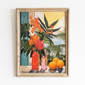 Pintura al óleo de bodegones tropicales / Impresión de arte de paisaje tropical retro / Arte moderno de mediados de siglo / Arte de pared imprimible / Impresiones digitales