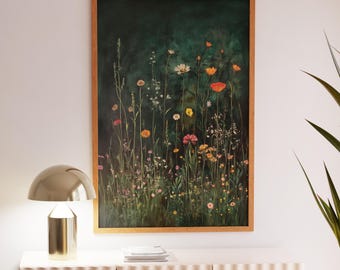 Wildflower Field Art Print: Vintage Botanical Cottagecore Wall Decor
