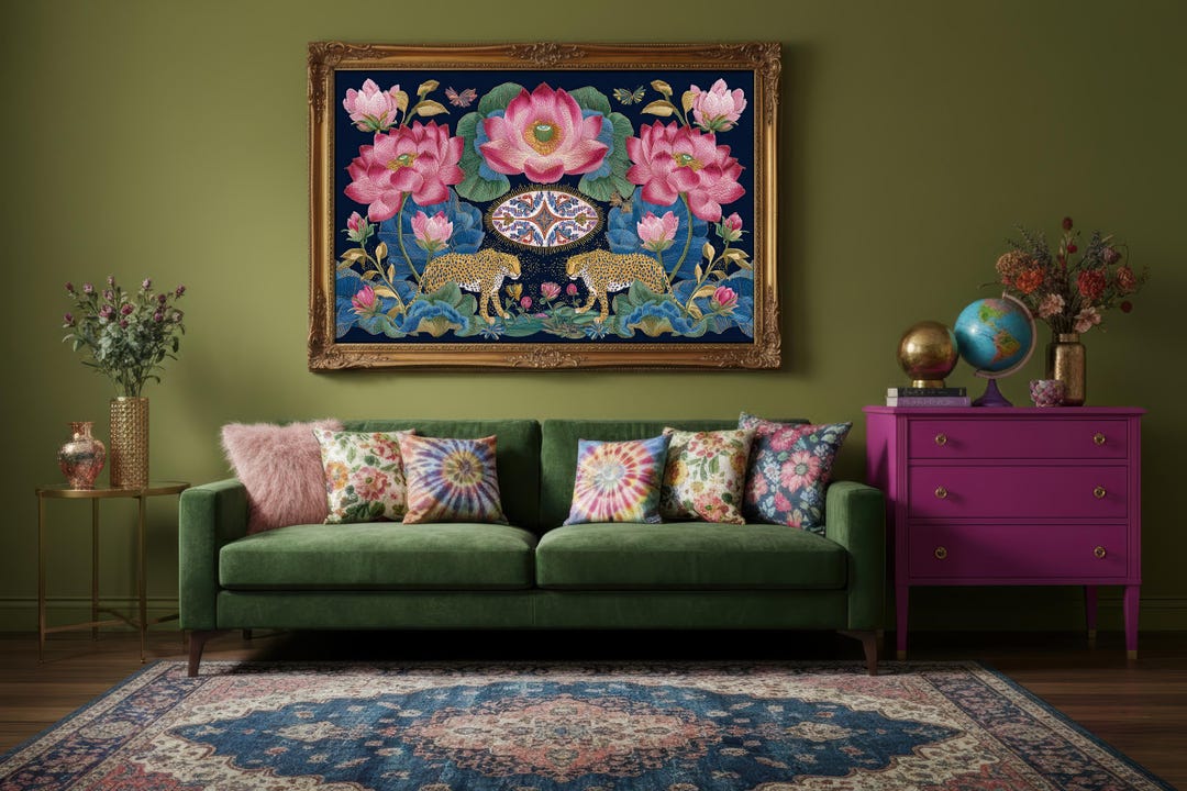 Mystical Symbolic Art Print: Surreal Leopard Wall Art, Floral Poster ...