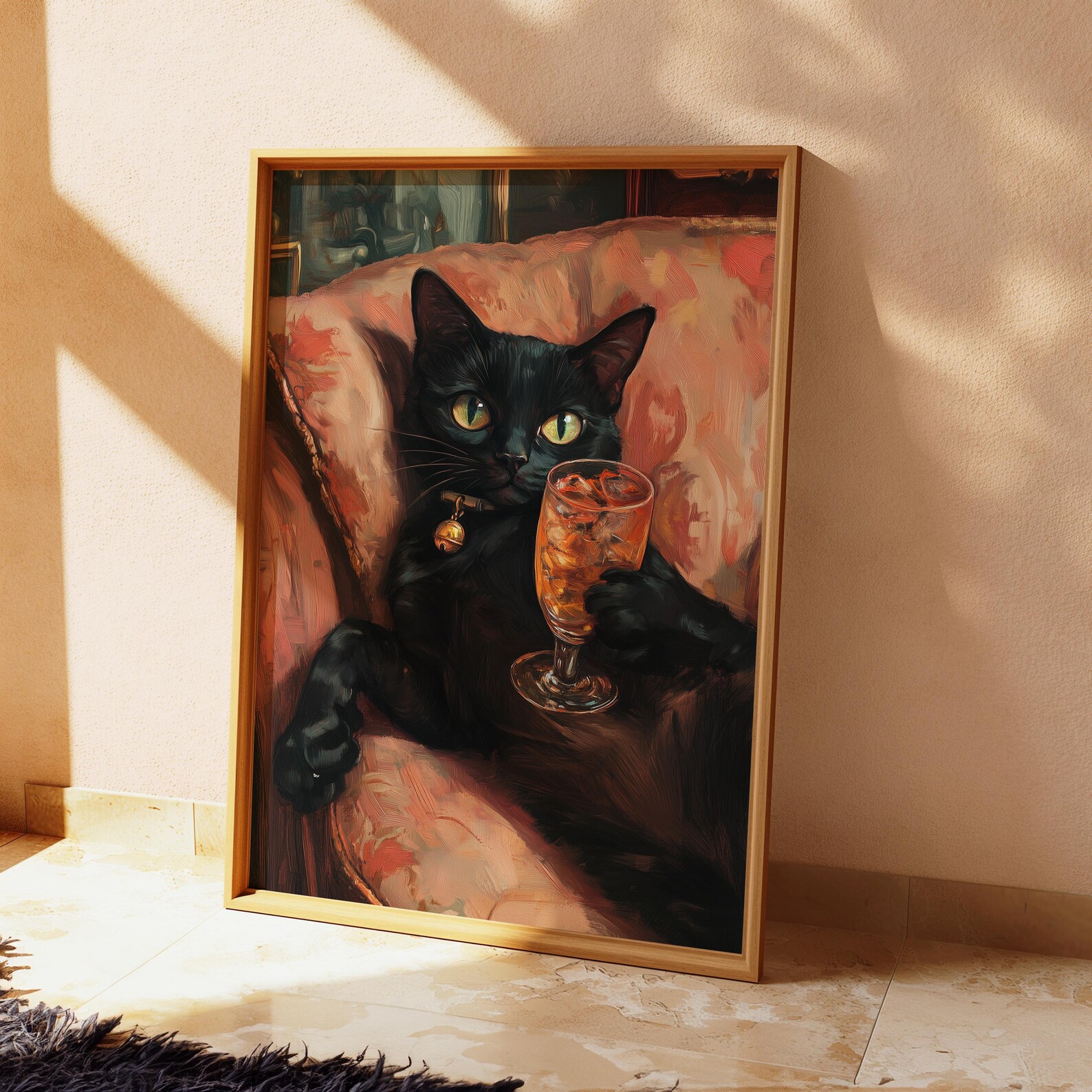 Black Cat Cocktail Art Print: Vintage Chic Maximalist Decor - Etsy