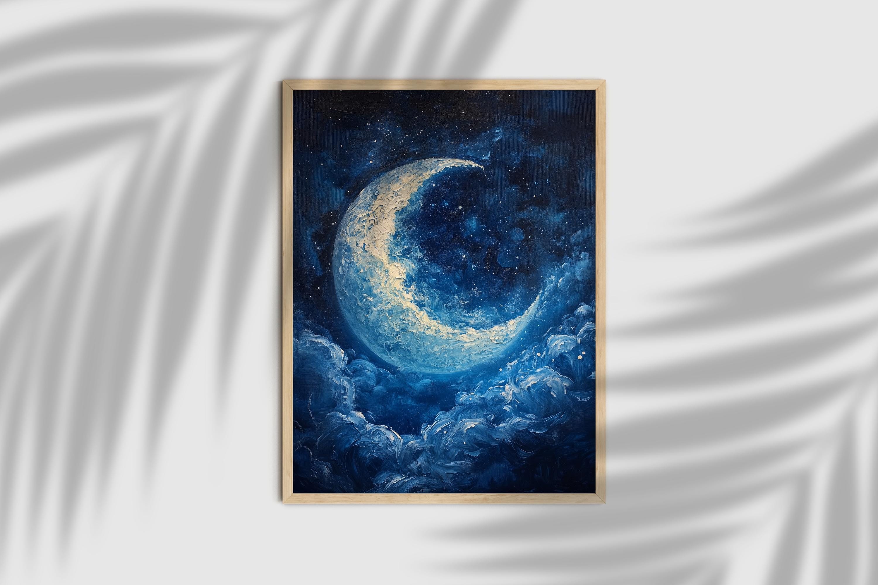 Celestial Moon Poster: Starry Night Sky Vintage Art (digital