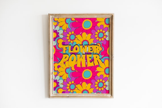 70s Flower Power Print: Retro Floral Psychedelic Art (digital