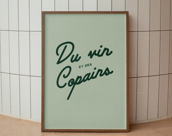 A3 poster of Wine and Friends minimalist typography burgundy beaujolais bordeaux Kitchen bar decoration