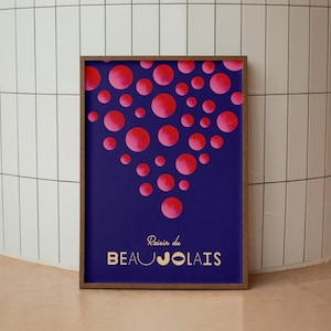 Poster A3 Grape of Beaujolais wine abstract minimalist typography Kitchen bar decoration