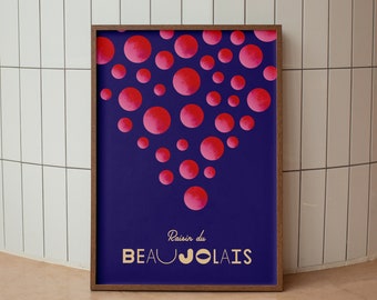 Poster A3 Grape of Beaujolais wine abstract minimalist typography Kitchen bar decoration