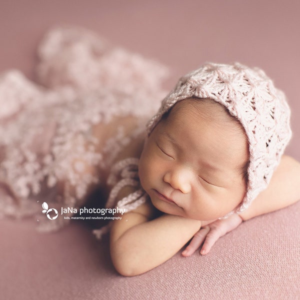 BONNET WITH STARS -  hand knitted bonnet, newborn bonnet, newborn hat, for newborn photography, newborn props