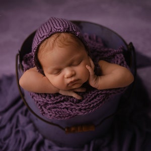 WILLOW blanket & hat, newborn props set, knitted chunky blanket, hand knit bonnet, newborn session, newborn photos