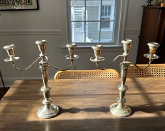 Vintage Pair of CARTIER sterling silver 3 light candelabra, Art Deco Candlestick Holders
