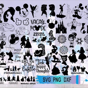 100-paket Svg Png DXF Eps Cricut utskrivbar Clipart Silhuett, Mus Svg, Slott Svg, DisneyWorld Svg