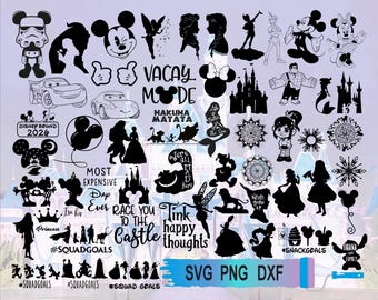 100 Bundle Svg Png DXF Eps Cricut Printable Clipart Silhouette, Mouse Svg, Castle Svg, DisneyWorld Svg
