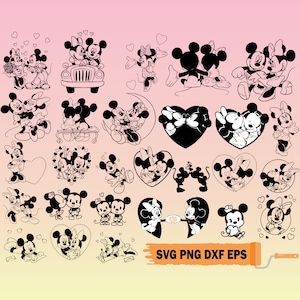 SVG, PNG, DXf et Eps Téléchargement numérique instantané Mickey Valentine Bundle, pour Cricut ou Silhouette, MickeySVG, MickeyMinnie Love Clipart