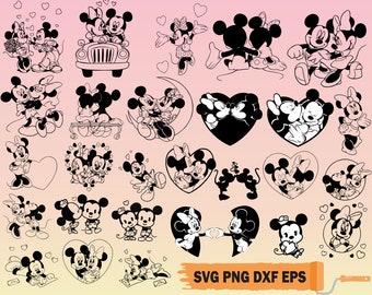 SVG, PNG, DXf and Eps Instant Digital Download Mickey Valentine Bundle, for Cricut or Silhouette, MickeySVG, MickeyMinnie Love Clipart